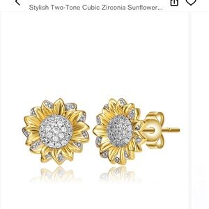 Gold and Silver Sunflower Stud Earrings